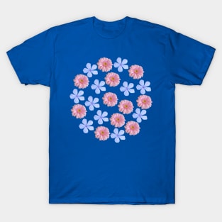 Pink Gerbera and Blue Floral Group T-Shirt